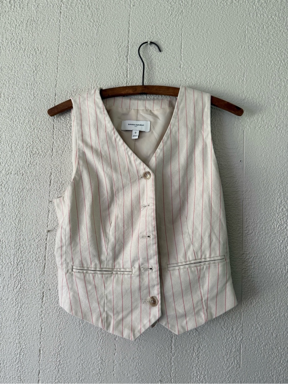 Banana Republic Cream Vest with Pink Pinstripes